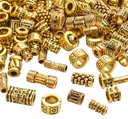 BronaGrand 100g (About 220-300pcs) Antique Gold Column Spacer Beads Bracelet Charms Necklace Pendants Jewelry Findings Accessories for Bracelet Necklace Jewelry Making - color: Antique Gold