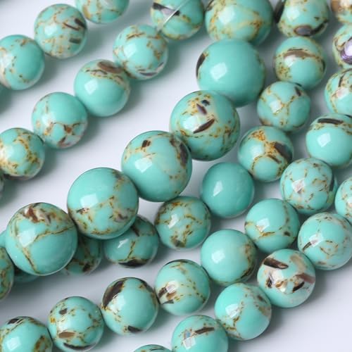 Gold Wire Turquoisee Stone Beads for Jewelry Making Gemstone Round Crystal Bracelet Necklace 1 Strand 15.5inch 60PCS 6MM - color: Gold Wire Turquoisee, size: 6MM