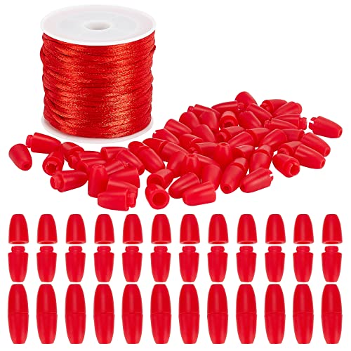 PH PandaHall Break Away Safety Clasp Buckle, 30 Set Red 24mm Plastic Bead Barrel Connectors with 10.9 Yards/10M 2mm Nylon Braided String Cords for Necklace Bracelet Jewelry DIY Craft Making - color: Red, size: 24mm