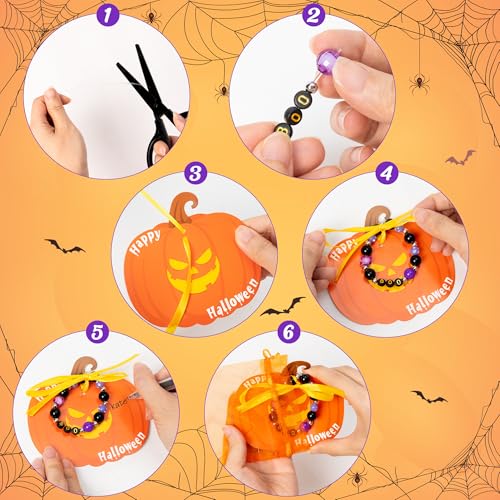 BeYumi Halloween Bracelet Craft Kit - 24 Pack Halloween Boo Letter Beads Friendship Bracelets with Pumpkin Gift Cards DIY Thankful Craft Kit Party School Classroom Party Fun Activities - style: BOO