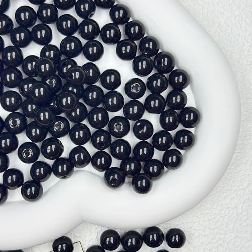 200pcs Glass Beads, 8mm Glass Beads for Barcelet and Jewelry Making DIY Crafts (Black) - color: Black