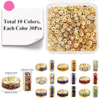 1 Box 300Pcs 10 Colors Gold Rondelle Spacer Beads Bulk Rhinestone Bead Spacers 6mm Grade A Brass Rhinestones Crystal Round Metal Charms Beads for Jewelry Making Bracelets Earrings DIY Crafts - style: Style 2
