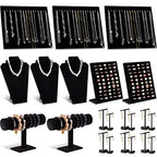 Henoyso 22 Pcs Velvet Jewelry Display Set Jewelry Display for Selling Necklace Stand Bracelet Holder T Shape Earring Stand - color: Black