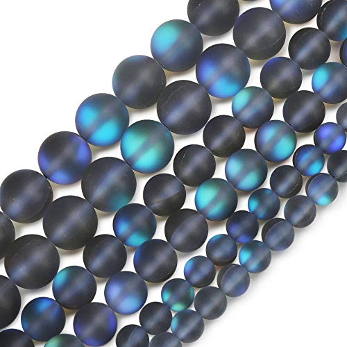 Matte Gray Aurora Crystal Glass Beads, 8MM Frosted Glitter Shining Mermaid Round Loose Beads, Rainbow Holographic Synthetic Moonstone for Jewelry Making DIY Bracelet - color: Gray, size: 8mm