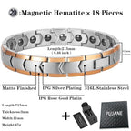 Magnetic Hematite Bracelets for Men Women 316L Stainless Steel Power Balance Energy Magnets Stones Bracelet Jewelry Gift with Adjustment Tool - color: Silver & Rose Gold