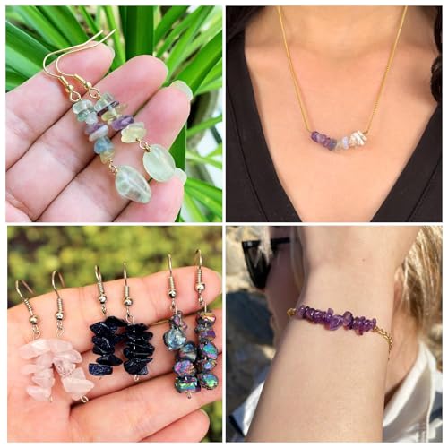 24Pcs Nuggets Gemstone Chip Connector Charms Irregular Energy Healing Crystal Beaded Pendants with Double Loops Stone Dangle Link Charms for DIY Earring Necklace Bracelet Jewelry Making - color: Mixed Color-A