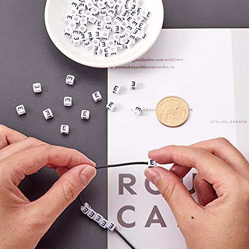 FASHEWELRY 300Pcs Cube White Acrylic Letter Beads 6x6mm Letter E Alphabet Beads for DIY Bracelet Necklace Jewelry Making - color: Letter E, size: 6x6x6mm