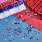 PH PandaHall 5000pcs+ 3mm Glass Seed Beads for 4th of July, 15 Style Patriotic Bead Bugle Beads Red Blue Bead for Jewelry Making Bracelet Necklace, DIY Craft, Sewing, Embroidery, Independence Day - color: Red White Blue