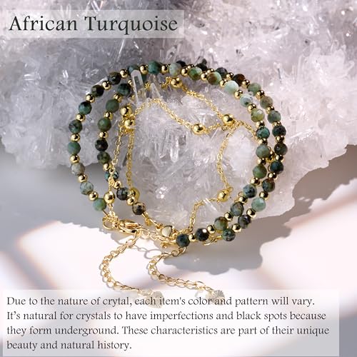 Farfume Crystal Bracelet Beaded Bracelets 4mm Natural Stone Beads Gemstone Handmade Jewelry Valentine's Day Gifts - color: African Turquoise-Grounding & Harmony
