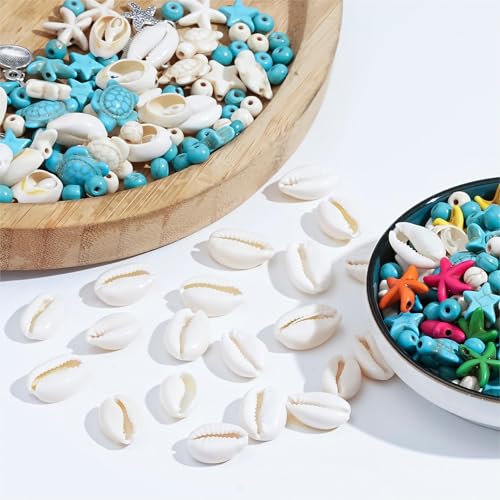 307Pcs Turquoise Sea Turtle Beads Blue and White Starfish Beads Tortoise Turtle Charms Summer Ocean Animal Spacer Bead for Jewelry Making DIY Bracelet Necklace(7 Strings) - color: Colorful