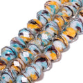 7.5×10mm 50pcs Yellow Blue Black Stripe Faceted Lampwork Glass Beads for Jewelry Making, Flat Round Handmade Murano Beads for Bracelets, Crafts, Friendship Bracelet Kit, Rosary Making - color: Yellow Blue Black Stripe