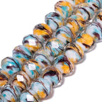 7.5×10mm 50pcs Yellow Blue Black Stripe Faceted Lampwork Glass Beads for Jewelry Making, Flat Round Handmade Murano Beads for Bracelets, Crafts, Friendship Bracelet Kit, Rosary Making - color: Yellow Blue Black Stripe
