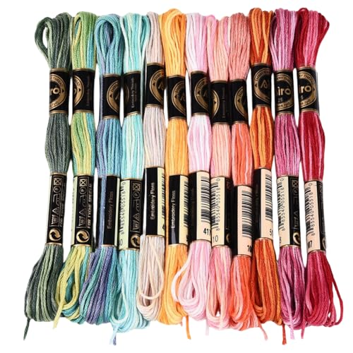12 Skeins 105 Yards Colorful Cross Stitch Floss Embroidery Thread 6 Ply Variegated Friendship String Polyester Threads Bulk for Sewing Making Bracelets Clothes Stitching Decor Crafts DIY - color: Gradient Color Series