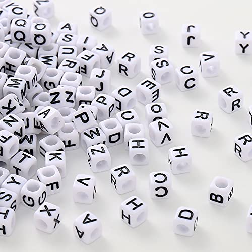 6mm Black and White Acrylic Square Letter Beads White Cube Alphabet Beads Black Letter A-Z Mixed Plastic Shape Loose Beads Mini Size Pony Seed Beads for Making Jewelry, Necklaces - color: white-black(6mm)