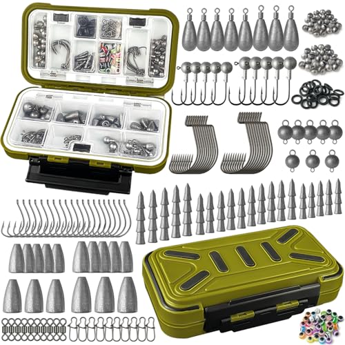 Fishing Accessories Kit, 264/423PCS Fishing Tackle Box with Hooks, Weights, Sinkers for Bass Trout, Gifts for Men,Kids - color: Fishing Accessories Kit 264Pack