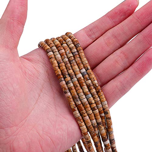 BEADIA Natural Brown Picture Jasper Spacer Beads Caps Loose Semi Gemstone for Beading Jewelry Making 4mmx2mm 38cm - color: Brown Picture Jasper, size: Round 4mm x 2mm