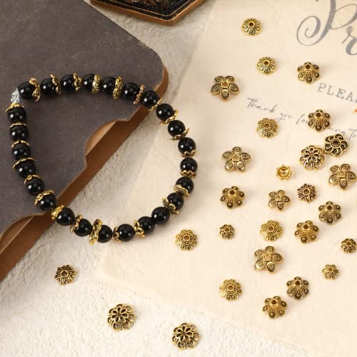 FEBSNOW Spacer Beads Caps, About 160Pcs Antique Gold Flower Beads Caps Bali Style Jewelry Making Metal Bead Caps for DIY Bracelet Necklace Earrings Making - color: Ancient Gold