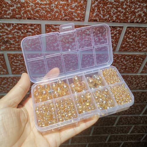 Gocelyn 476PCS Round Crystal Glass Beads for Jewelry Making(Champagne Golden), Glass Spacer Loose Beads for Crafts Bracelets Necklaces Charms Pendants 4/6/8/10/12mm - color: Round Glass Beads: Champagne Golden