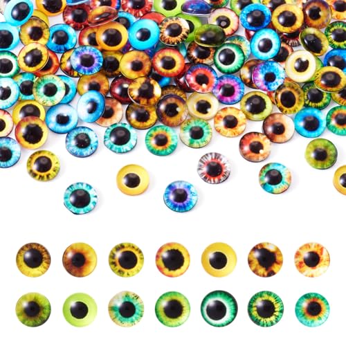 100Pcs/Set Flat Round Transparent Glass Cabochons with Pattern Eye Flatback Glass Dome Flatback Cab Beads for Photo Cameo Jewelry Making Necklace Ring DIY Crafts 8x3mm Eyes - color: 100pcs-8x3mm-Eyes