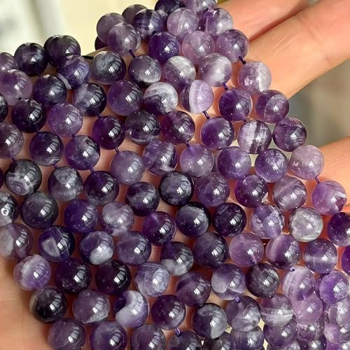 MJDCB Natural Dreamy Amethyst Beads Round Stone Beads DIY Loose Beads for Jewelry Making Beads 15" (8mm) - color: Dreamy Amethyst, size: 8mm
