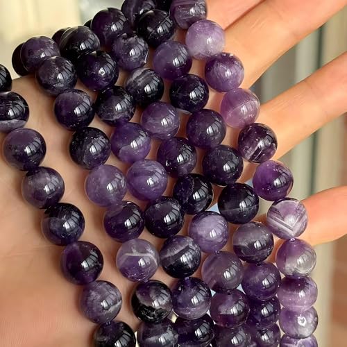 MJDCB Natural Dreamy Amethyst Beads Round Stone Beads DIY Loose Beads for Jewelry Making Beads 15" (12mm) - color: Dreamy Amethyst, size: 12mm