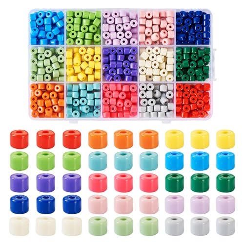 600Pcs 6.5x5mm Mini Column Tube Pony Beads Opaque Acrylic Barrel Solid Plastic Spacer Beads Colorful Seed Beads 15 Colors for Bracelet Necklace Phone Straps Jewelry Making - color: Mixed Color-Column