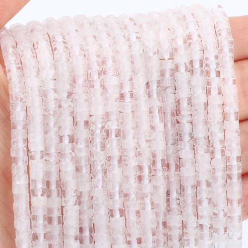 Natural Clear Quartz Crystals Heishi Spacer Beads Loose Semi Precious Flat Round Gemstone Disc Shape Stone for Beading Jewelry Making 4x2mm 15.5" - color: Clear Quartz Crystals
