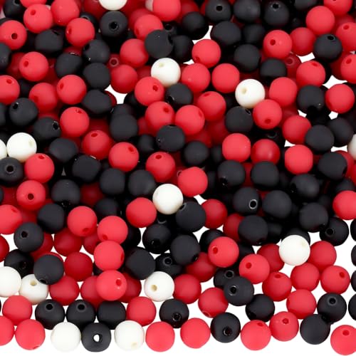 1 Box 500Pcs Acrylic Round Beads Bubble Gum Bead Bulk Black Red White Plastic Frosted Balls Bubblegum Pastel Matte Loose Beads for Jewelry Making Bracelets Beading Necklaces Earrings Crafts - color: Black