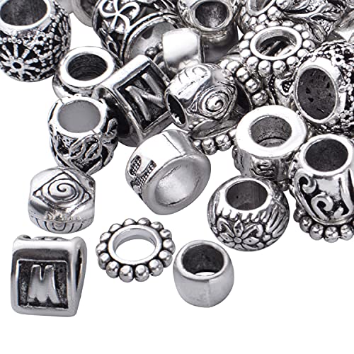 BronaGrand 100g Antique Silver Column, Tube, Barrel, Round Spacer Beads, Large Hole, Zinc Alloy, 4mm-30mm, DIY Jewelry Making Supplies - color: Antique Silver