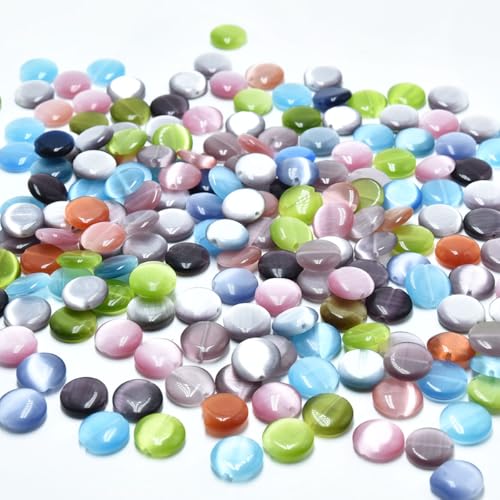 33pcs 12mm Mixed Colors Cat's Eye Coin Stone Loose Gemstone Beads Semi-Precious Craft Supplies for DIY Jewelry Making - color: Coin12mm Mixed Colors