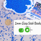 2mm Glass Seed Beads Bulk, Blue 12/0 Tiny Round Seed Bead, Small Mini Pony Craft Beads for Bracelet Necklace Wrist Jewelry Making Beading Weaving DIY Crafts Supplies - color: Blue