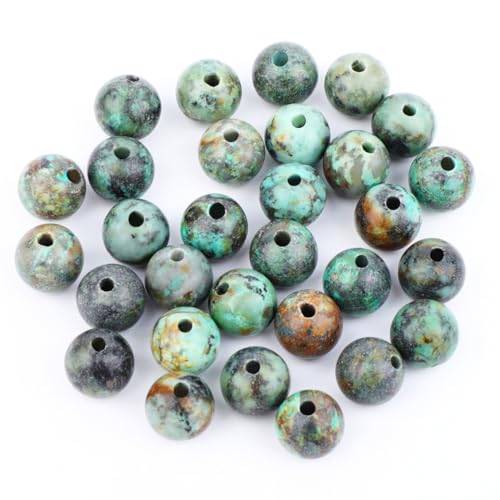 AD Beads Big Hole 2.5mm Natural Gemstone Beads – 6mm 8mm 10mm Round Loose Beads for Jewelry Making, Weaving, and Leather Cord (African Turquoise, 10mm 30pcs) - color: African Turquoise, size: 10mm 30pcs