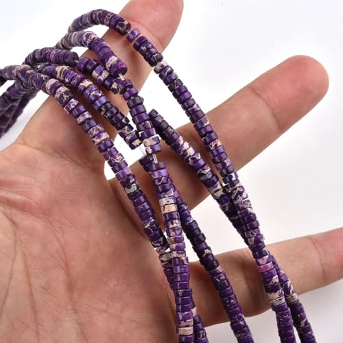 190pcs 4x2mm Purple Natural Sea Sediment Imperial Jasper Heishi Disc Rondelle Spacer Stone Semi Precious Gemstone Loose Beads for Jewelry Making 15 Inch - color: Purple Imperial, size: 4x2mm