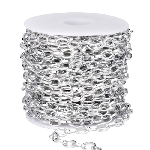 33FT Silver Paperclip Chains Spool, 5mm Aluminum Cable Link Chain Roll Bulk for DIY Crafts Jewelry Making - color: silver, size: 5MM