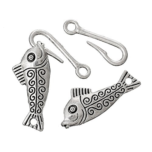 JGFinds Fish & Hook Bracelet Toggle Clasps - 10 Complete Sets of Silver DIY Jewelry Making Supplies, Bracelet Clasp, Sweater Barrel Toggle Closure or Connector