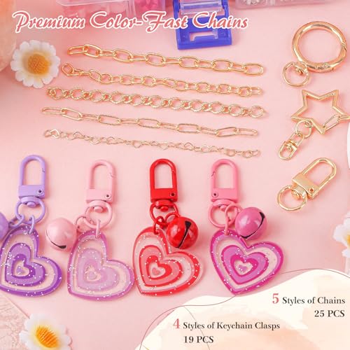 Ecoofor 458 Pcs Keychain Making Kit — Includes 19 Keychain Clips, 25 Extender Chains, 80 Charms, Beading Accessories, Jewelry Pliers — DIY Bag Charms & Jewelry Craft Kit Supplies - color: Four-Color Vibrance Set