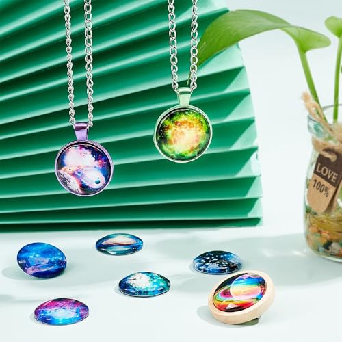 70Pcs Flat Round Transparent Glass Cabochons with Pattern Eye Flatback Glass Dome Flatback Cab Beads for Photo Cameo Jewelry Making Necklace Ring DIY Crafts 25x6mm Starry Sky - color: 70Pcs-25x6mm-Starry Sky