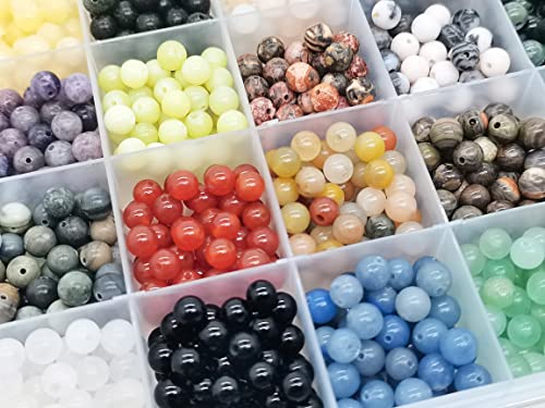 1200pcs 6mm Natural Round Stone Beads Real Gemstone Beading Loose Gemstone Hole Size 1mm DIY Smooth Beads for Bracelet Necklace Earrings Jewelry Making,Box Packed(24 Material -A,6mm) - color: 24 material -A,6mm, size: 6mm
