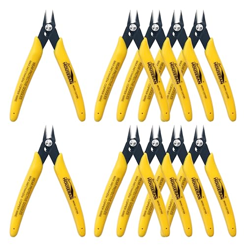 Flush Cutters, 10 Pack, 5 Inch Micro Flush Cut Pliers with Spring, Side Cut Nippers, Mini Wire Cutters Model Nippers Flush Cutters for Jewelry Making, Plastic Models, Zip Ties, Electronics - color: Yellow 10 Pack