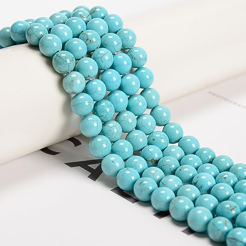65Pcs Blue Turquoise 6mm Beads Natural Stone Round Gemstone Genuine Real Stone for DIY Bracelet Jewelry String Making - color: Blue Turquoise, size: 6mm