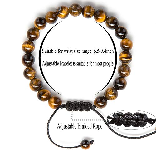 Hamoery Men Women 8mm Tiger Eye Stone Beads Bracelet Elastic Natural Stone Yoga Bracelet Bangle - color: Tiger Eye Stone-21018