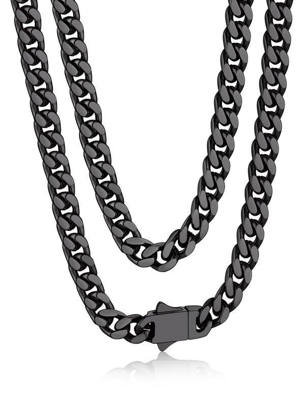 Bandmax Mens Stainless Steel Chain Necklaces 5MM/7MM/9MM/12MM Chunky Miami Cuban Link Chain Necklace Silver/Gold Plated/Black Chains for Men 18"-30" - color: 03 5MM-Black Plated, size: 18 Inch (46cm, Choker Style)