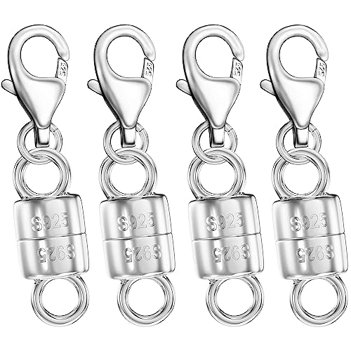 Dailyacc 925 Silver Lobster Magnetic Necklace Clasps and Closures Safety Sterling Silver with 14K Gold Jewelry Converters for Bracelets Chain Extender - color: 4pcs Silver A