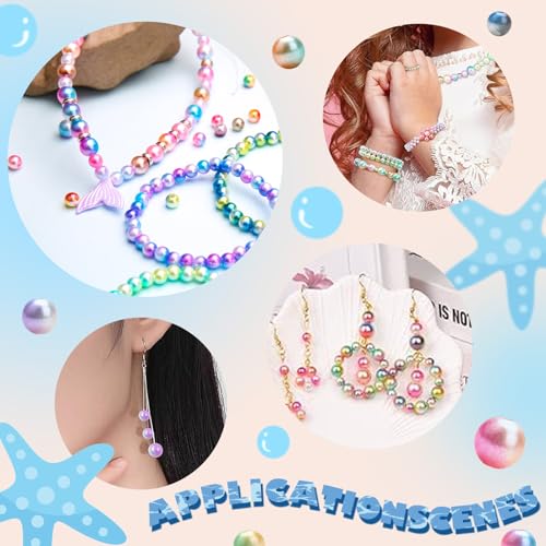 BONNY BOXX 1020PCs 6 & 8MM Gradient Mermaid ABS Pearl Beads Set for Jewelry Making Loose Round Faux Pearls with Holes for Bracelet Necklace Earring Accessories Vase Filler - color: Gradient Mermaid ABS Pearl Beads Set