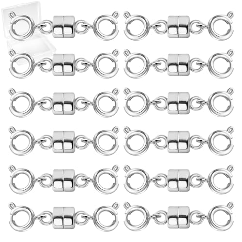 MKCYD Double Magnetic Necklace Clasps and Closures, Necklace Extenders for Women, 14K Gold and Silver Magnetic Jewelry Clasps for Bracelets - color: 12Pcs Silver