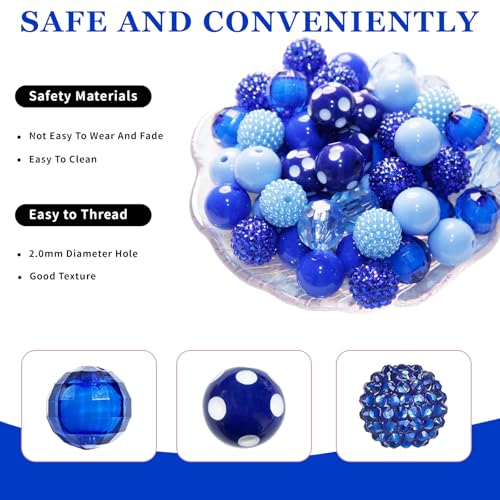 48 Pcs 20mm Beads for Pens Rhinestone Bubblegum Beads Mixed Crystal Acrylic Round Chunky Bead Sparkly Craft Large Balls Bead for Pen Beadable Keychain Bracelet Necklace DIY Jewelry Making Supplies - color: Dark Blue series