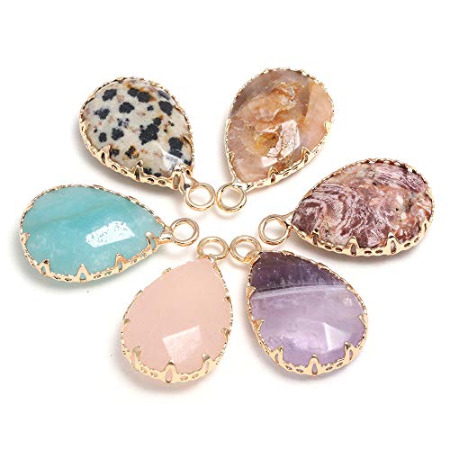QSLLER 10PCS Waterdrop Shape Natural Stone Pendants Faceted Crystal Agate Amethyst Stone for Jewelry Making Necklace Bracelet