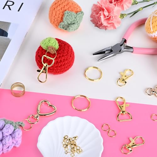 Prdingfy 579PCS Keychain Making Kit, Key Chain Supplies Including Keychain Clip, Key Rings, Lobster Claw Clasps, Jump Rings, Extender Chain,Pliers for Key Chain Making and Jewelry Making(Gold) - color: Gold