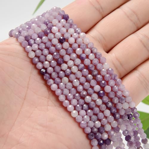 AD Beads Natural Gemstone Diamond-Cut Micro-Faceted Round Tiny 4mm Small Round for DIY Necklace Jewelry Making Beads (Lilac lepidolite) - color: Lilac lepidolite