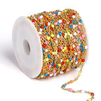 33 Feet Gold Enamel Chains Bulk, 2mm 18K Gold PVD Plated 304 Stainless Steel Colorful Enamel Beaded Cable Link Chain Roll Spool for Jewelry Making - color: Gold Colorful Beads
